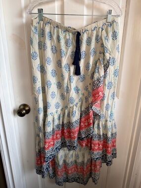 Flying Tomato Cream Maxi Skirt with Blue and Red Border Print